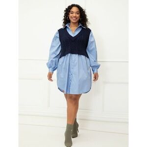 ELOQUII Elements Women's Plus Size Shirt Dress With Sweater Vest, sz 22/24